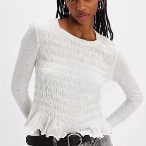 We The Free Sylvie Long Sleeve Ruffled White Top